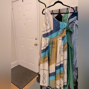 NWOT J Crew One Shoulder Cotton Poplin Midi Dress in Ratti Sail Away Print, Sz 6